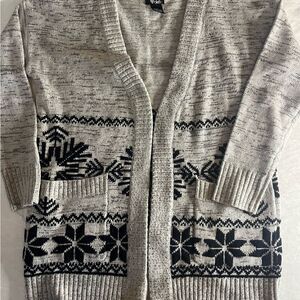 Deb Women's size Med Grey Patterned snowflake  Cardigan Sweater